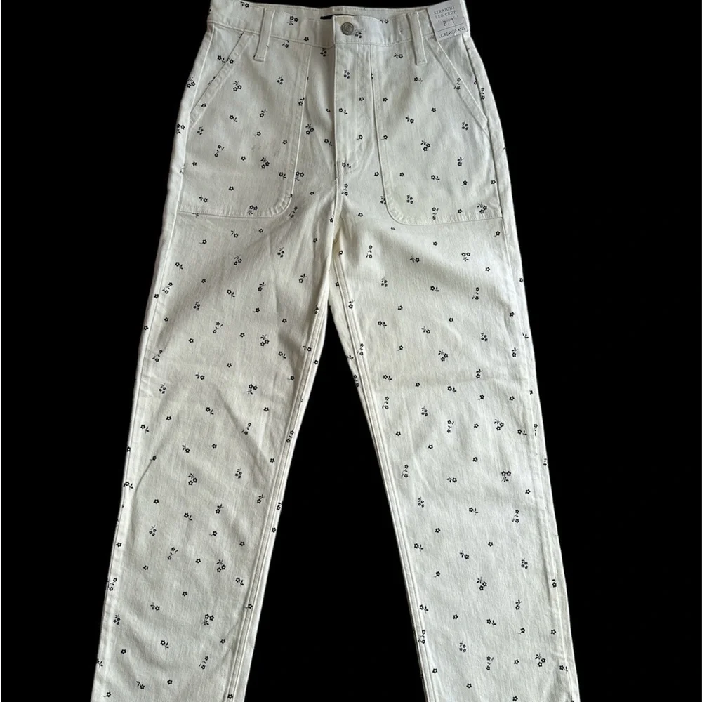 J.CREW Straight Leg Crop White With Flower Design Jeans Size 27T BNWT